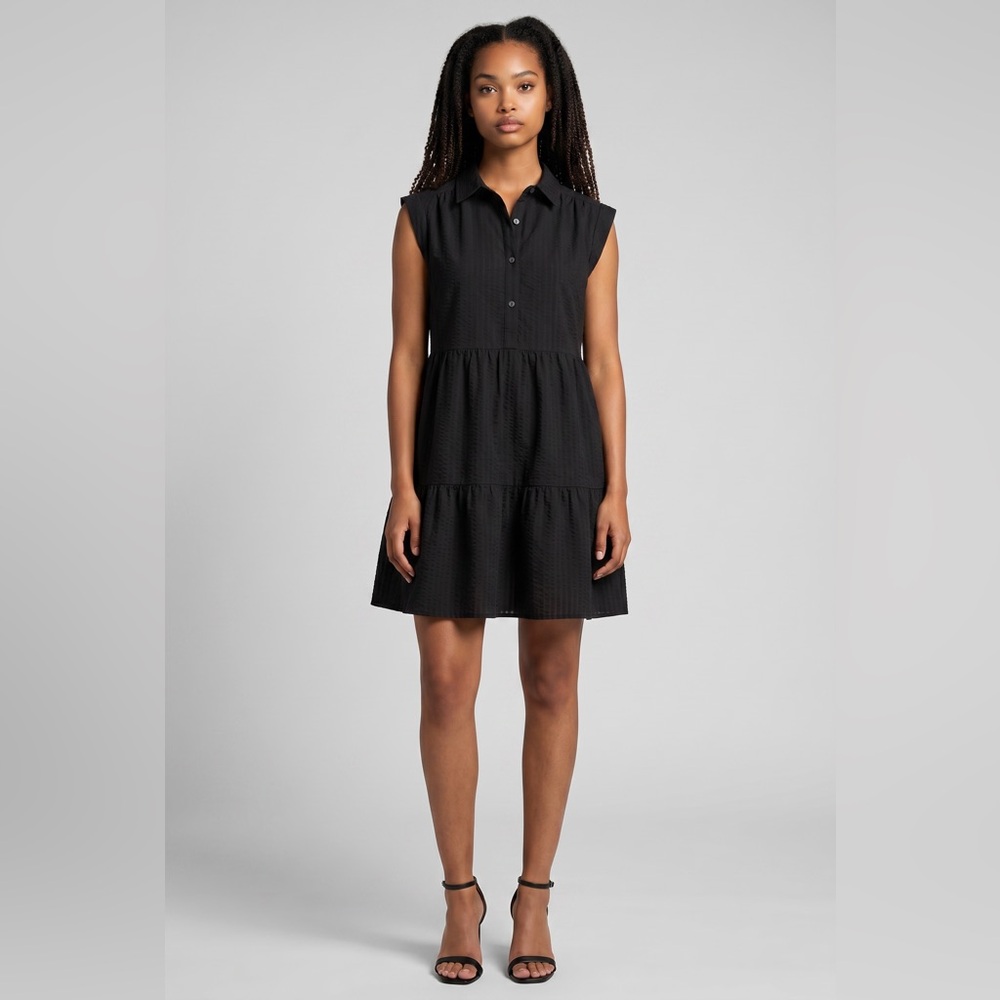 Time and Tru Black Sleeveless Collared Tiered Mini Dress Medium